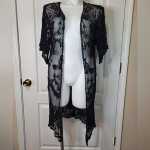 My Boutique Black Lace Short Sleeve Kimono
